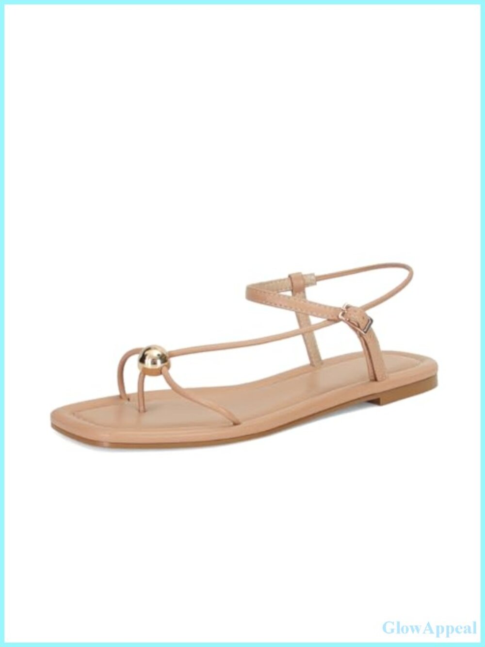 Strappy Flat Sandals for Women Open Square Toe Slingback Dressy Beach